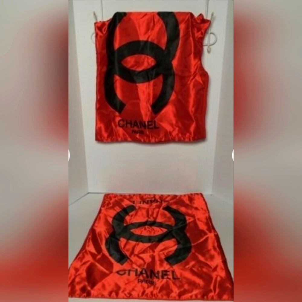 Pair of Two Rare Chanel Silk Pillowcases Red and Black, 17"W